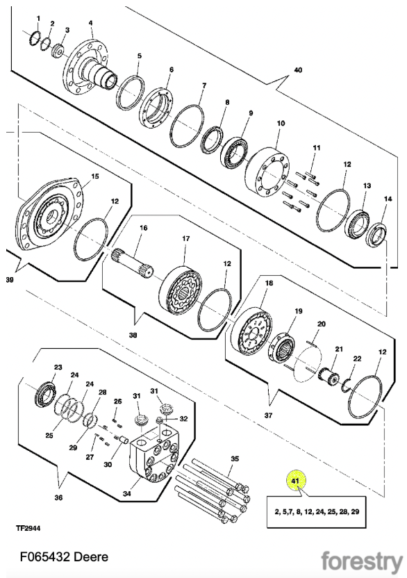 картинка Комплект уплотнений F065432 John Deere