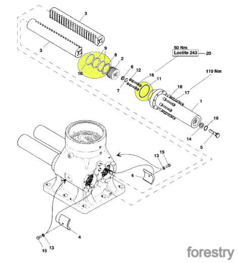 картинка Комплект уплотнений гидроцилиндра поворота крана F054692 John Deere