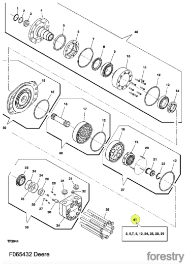 картинка Комплект уплотнений F065432 John Deere